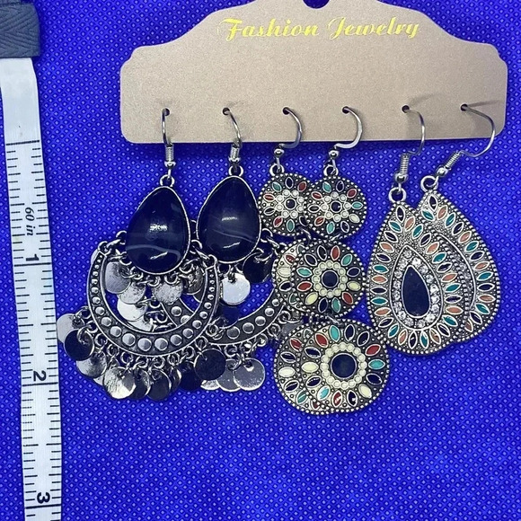 New blue multicolor bohemian hook earrings multipack boho colorful - Picture 3 of 5